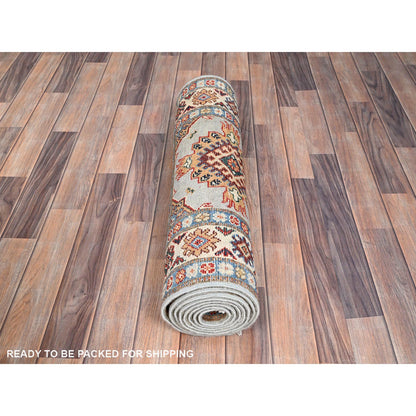 Kazak Wool Hand Knotted Rug Grey Ivory 2.8X9.5 -O086454