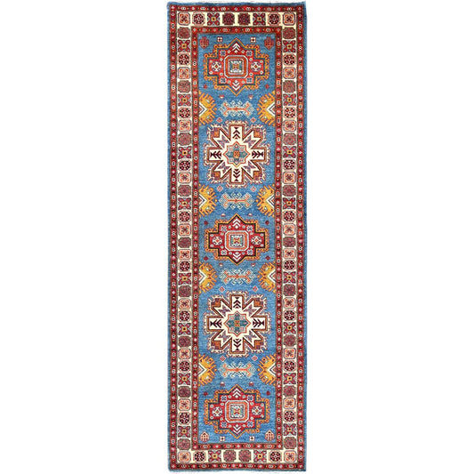 Kazak Wool Hand Knotted Rug Blue Ivory 2.9X9.5 -O086455