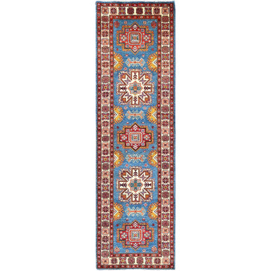 Kazak Wool Hand Knotted Rug Blue Ivory 2.9X9.5 -O086455