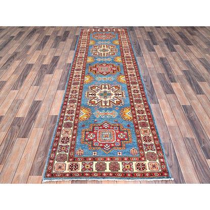 Kazak Wool Hand Knotted Rug Blue Ivory 2.9X9.5 -O086455