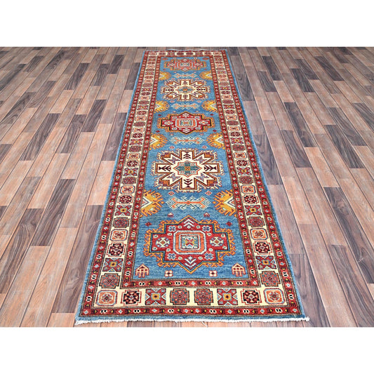 Kazak Wool Hand Knotted Rug Blue Ivory 2.9X9.5 -O086455
