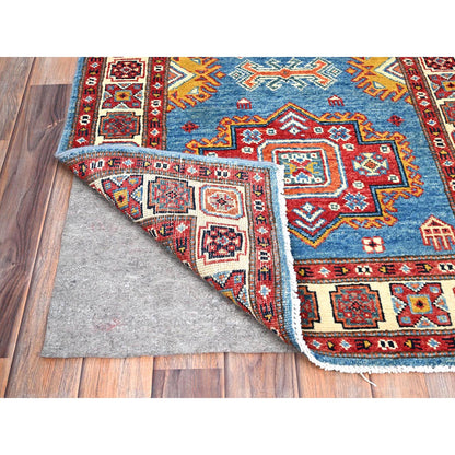 Kazak Wool Hand Knotted Rug Blue Ivory 2.9X9.5 -O086455