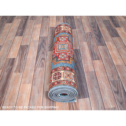Kazak Wool Hand Knotted Rug Blue Ivory 2.9X9.5 -O086455