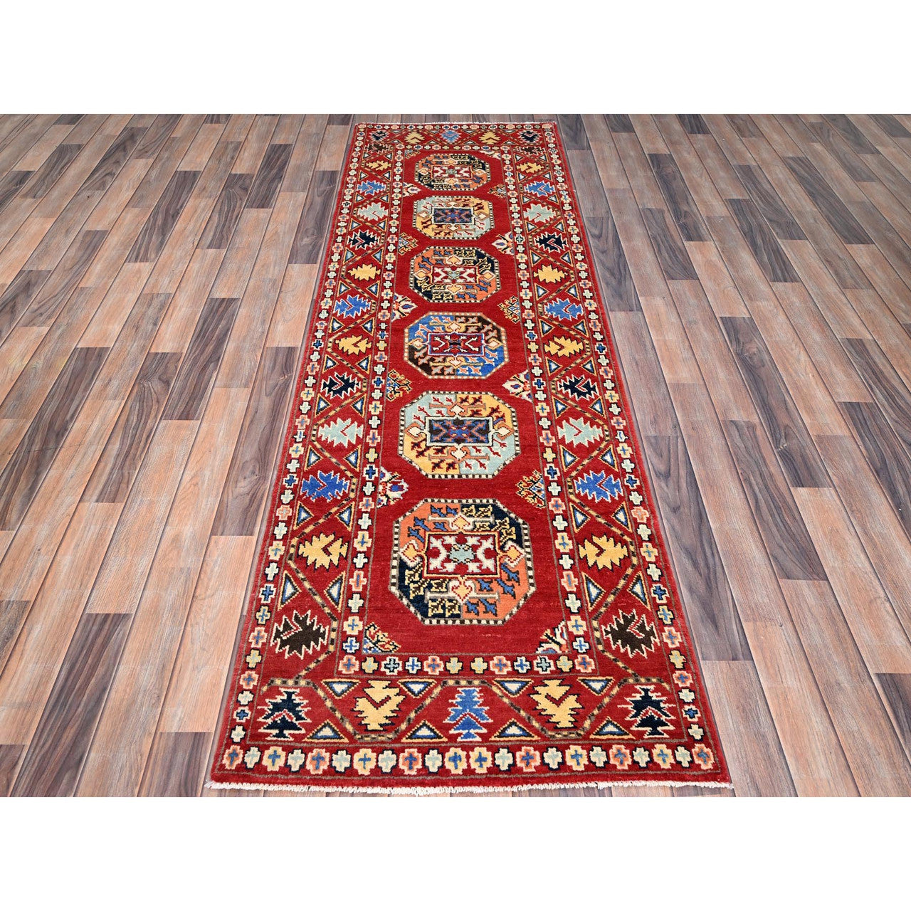 Red 2'7" x 8'0" Kazak Hand knotted Wool Rug - Sku: O086457