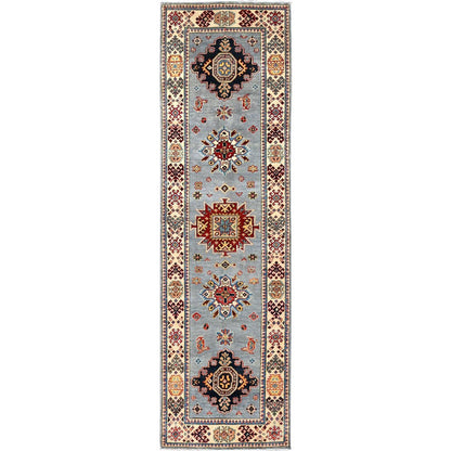 Kazak Wool Hand Knotted Rug Grey Ivory 2.9X9.8 -O086459