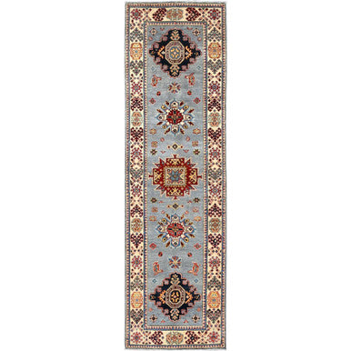 Kazak Wool Hand Knotted Rug Grey Ivory 2.9X9.8 -O086459
