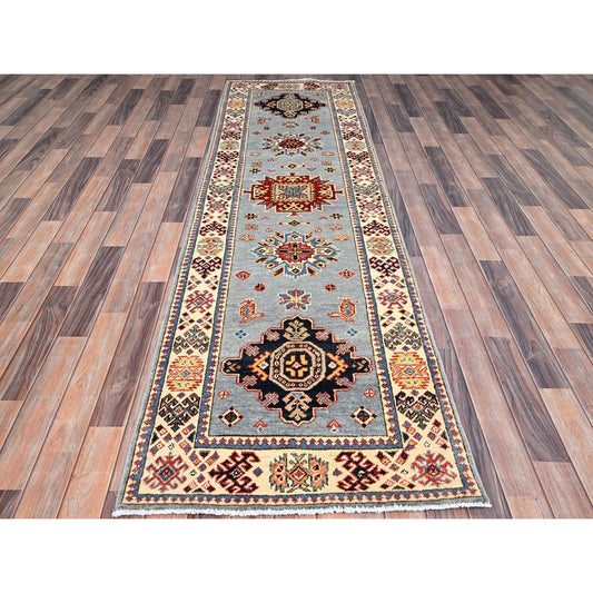 Kazak Wool Hand Knotted Rug Grey Ivory 2.9X9.8 -O086459