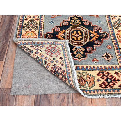 Kazak Wool Hand Knotted Rug Grey Ivory 2.9X9.8 -O086459
