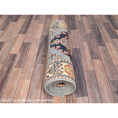 Kazak Wool Hand Knotted Rug Grey Ivory 2.9X9.8 -O086459