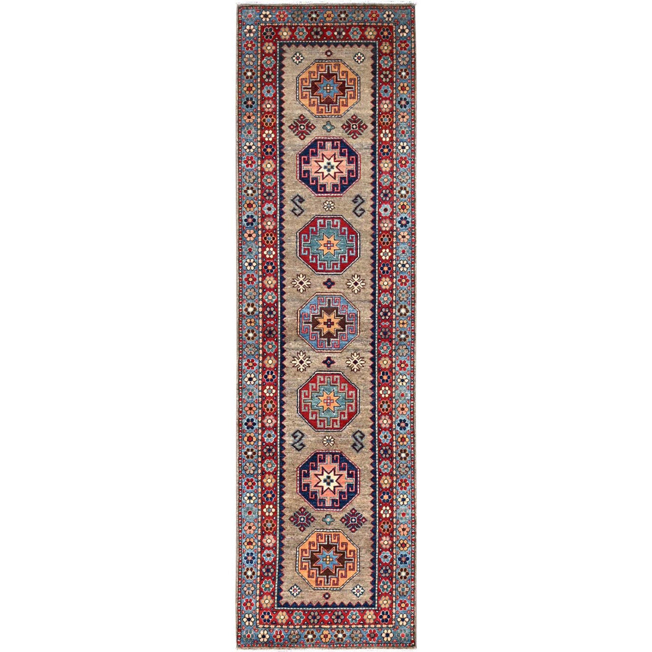 Beige 2'7" x 9'8" Kazak Hand knotted Wool Rug - Sku: O086460