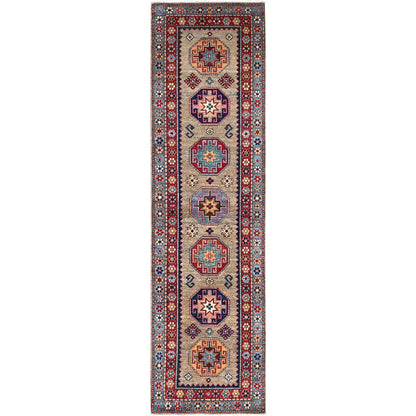 Kazak Wool Hand Knotted Rug Beige Red 2.7X9.8 -O086460