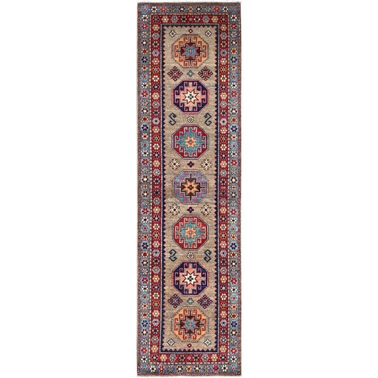 Kazak Wool Hand Knotted Rug Beige Red 2.7X9.8 -O086460