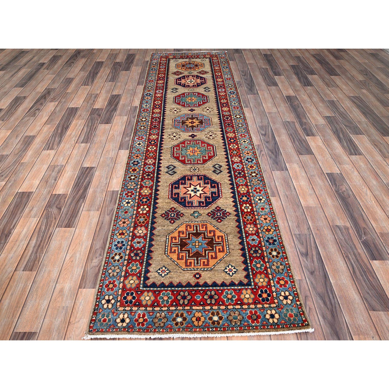 Beige 2'7" x 9'8" Kazak Hand knotted Wool Rug - Sku: O086460