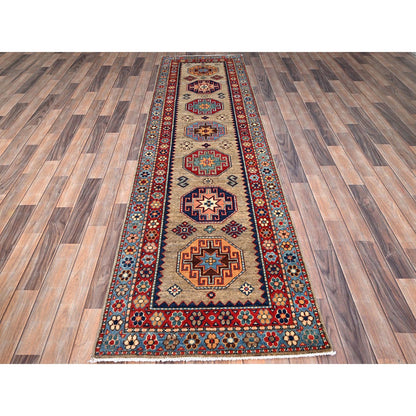 Kazak Wool Hand Knotted Rug Beige Red 2.7X9.8 -O086460