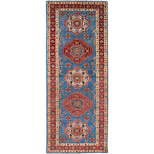 Kazak Wool Hand Knotted Rug Blue Red 2.8X7.10 -O086461