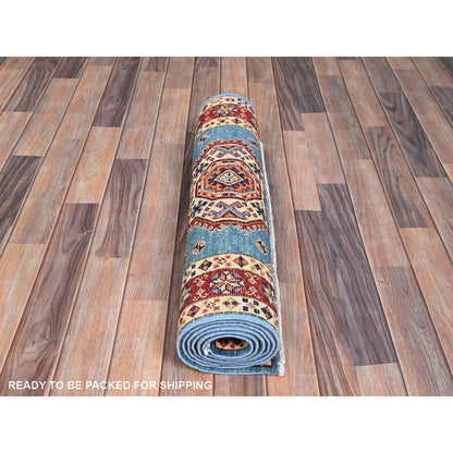 Kazak Wool Hand Knotted Rug Blue Red 2.8X7.10 -O086461