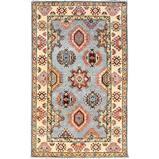 Kazak Wool Hand Knotted Rug Grey Beige 3.0X4.11 -O086463