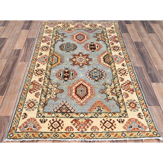 Kazak Wool Hand Knotted Rug Grey Beige 3.0X4.11 -O086463