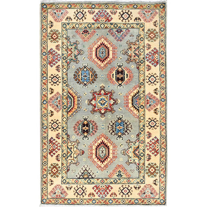 Kazak Wool Hand Knotted Rug Grey Beige 2.10X4.7 -O086466