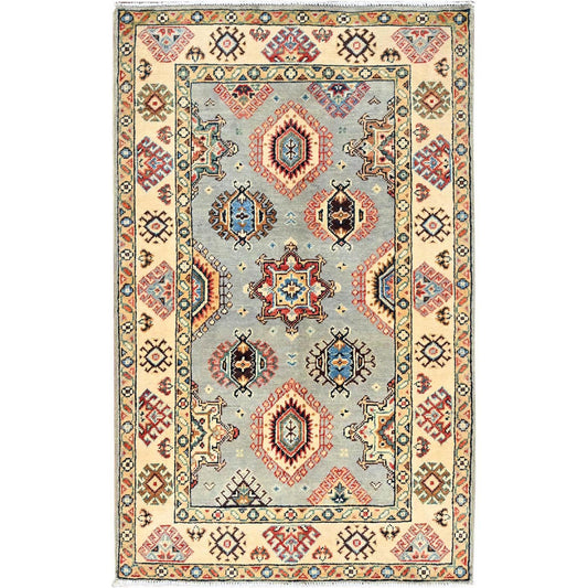 Kazak Wool Hand Knotted Rug Grey Beige 2.10X4.7 -O086466
