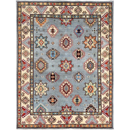Kazak Wool Hand Knotted Rug Grey Beige 5.7X7.5 -O086470