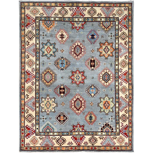 Kazak Wool Hand Knotted Rug Grey Beige 5.7X7.5 -O086470