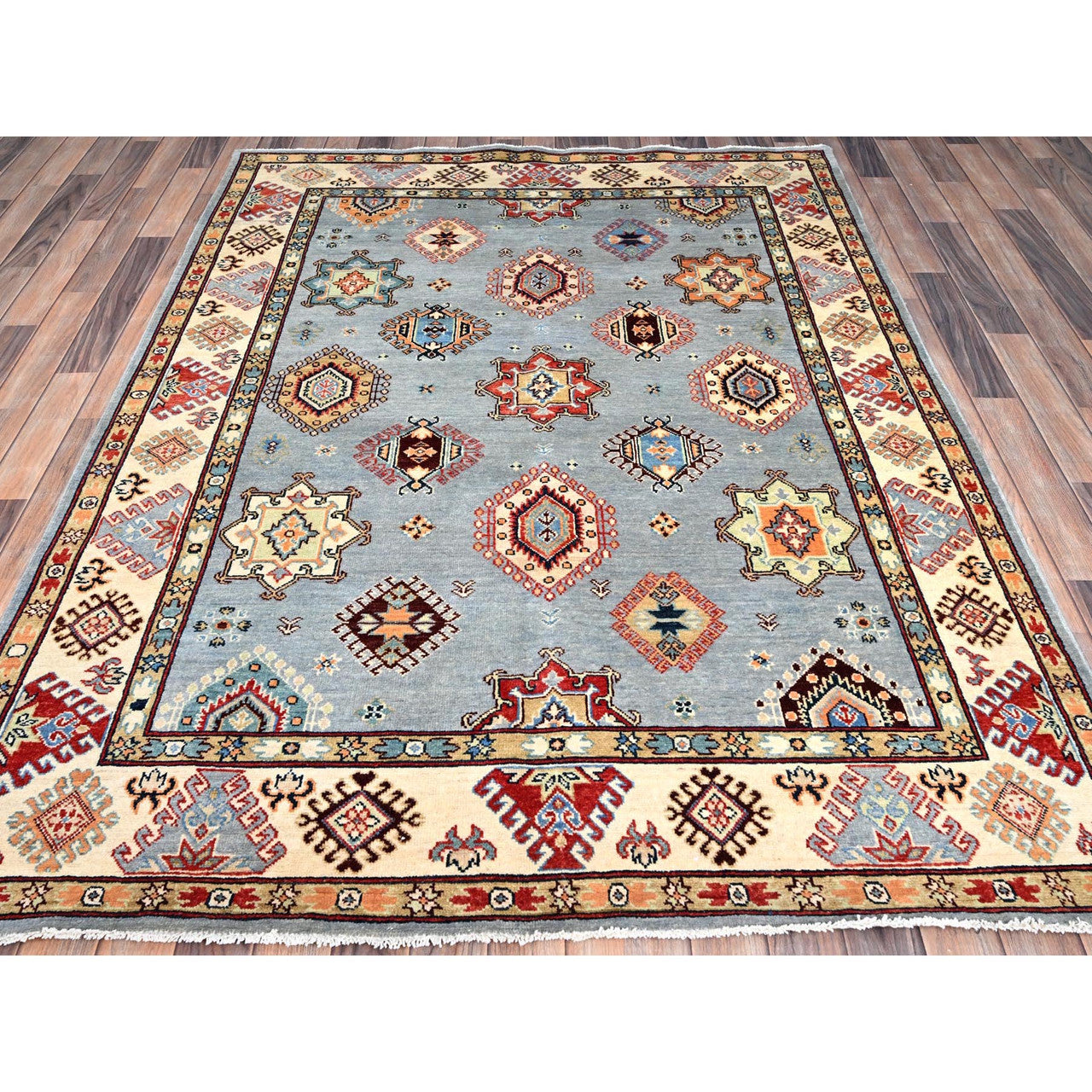 Gray 5'7" x 7'5" Kazak Hand knotted Wool Rug - Sku: O086470