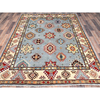 Kazak Wool Hand Knotted Rug Grey Beige 5.7X7.5 -O086470