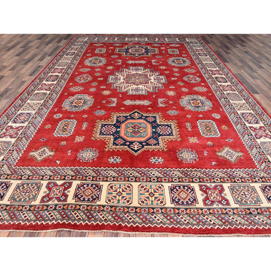 Kazak Wool Hand Knotted Rug Red Ivory 9.9X13.8 -O086471