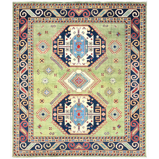 Kazak Wool Hand Knotted Rug Green Blue 8.1X9.6 -O086472