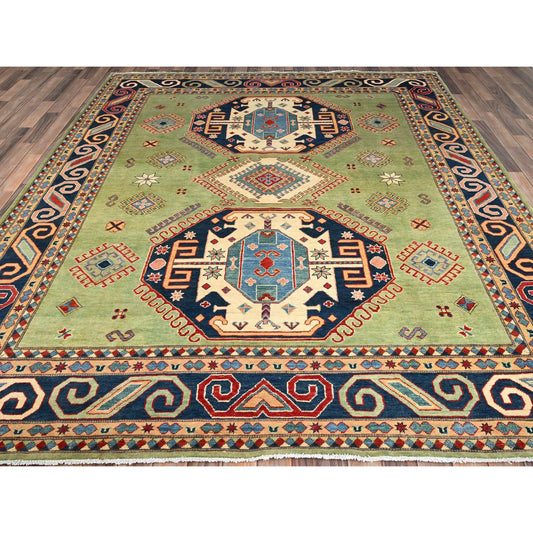 Kazak Wool Hand Knotted Rug Green Blue 8.1X9.6 -O086472