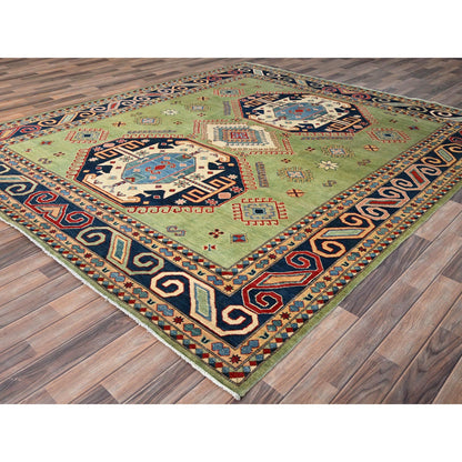 Kazak Wool Hand Knotted Rug Green Blue 8.1X9.6 -O086472