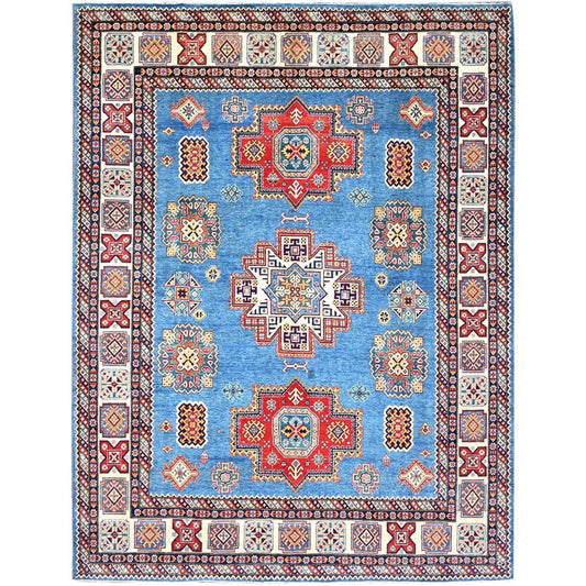 Kazak Wool Hand Knotted Rug Blue Ivory 8.11X11.8 -O086473