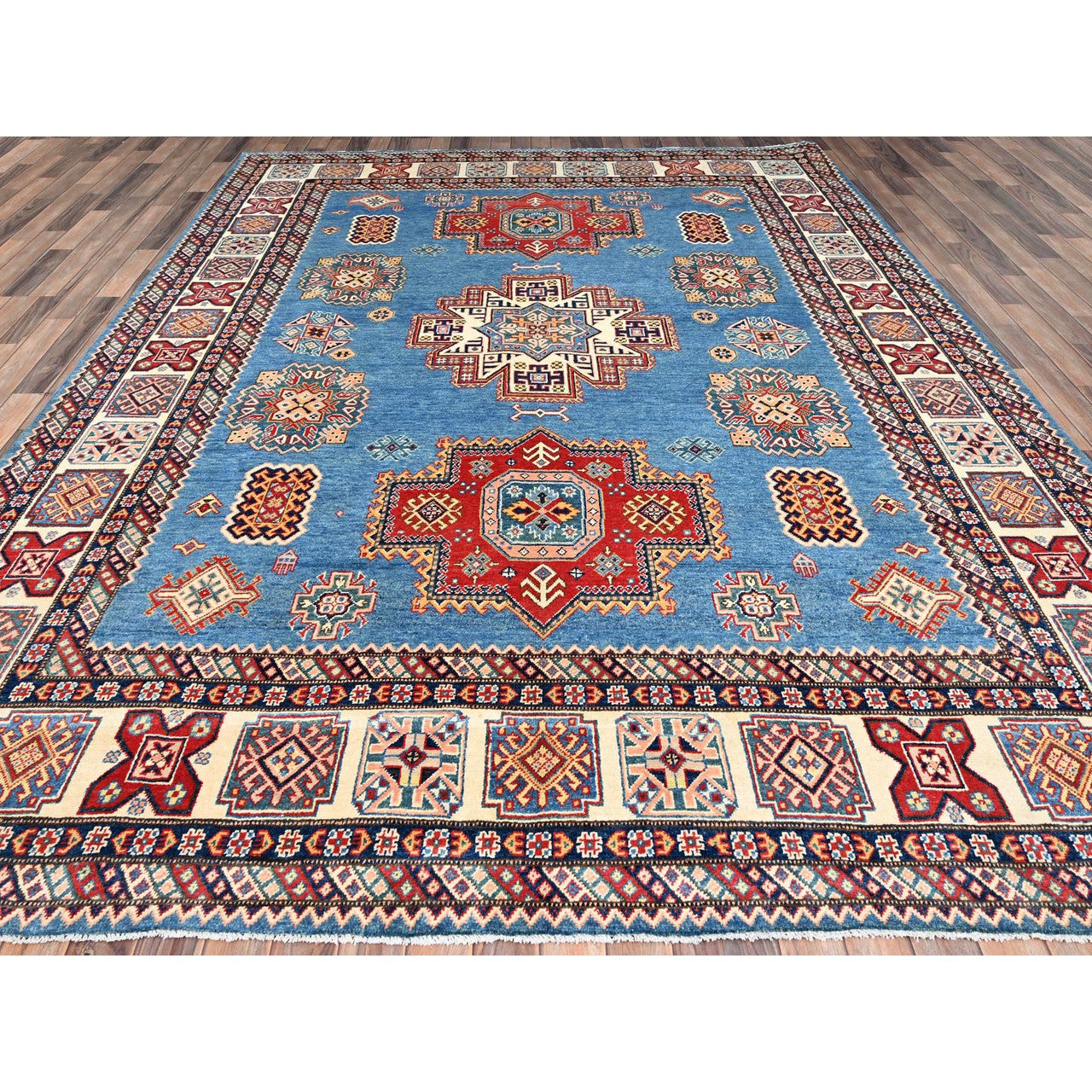 Blue 8'11" x 11'8" Kazak Hand knotted Wool Rug - Sku: O086473