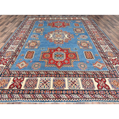 Kazak Wool Hand Knotted Rug Blue Ivory 8.11X11.8 -O086473