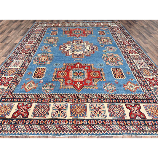 Kazak Wool Hand Knotted Rug Blue Ivory 8.11X11.8 -O086473