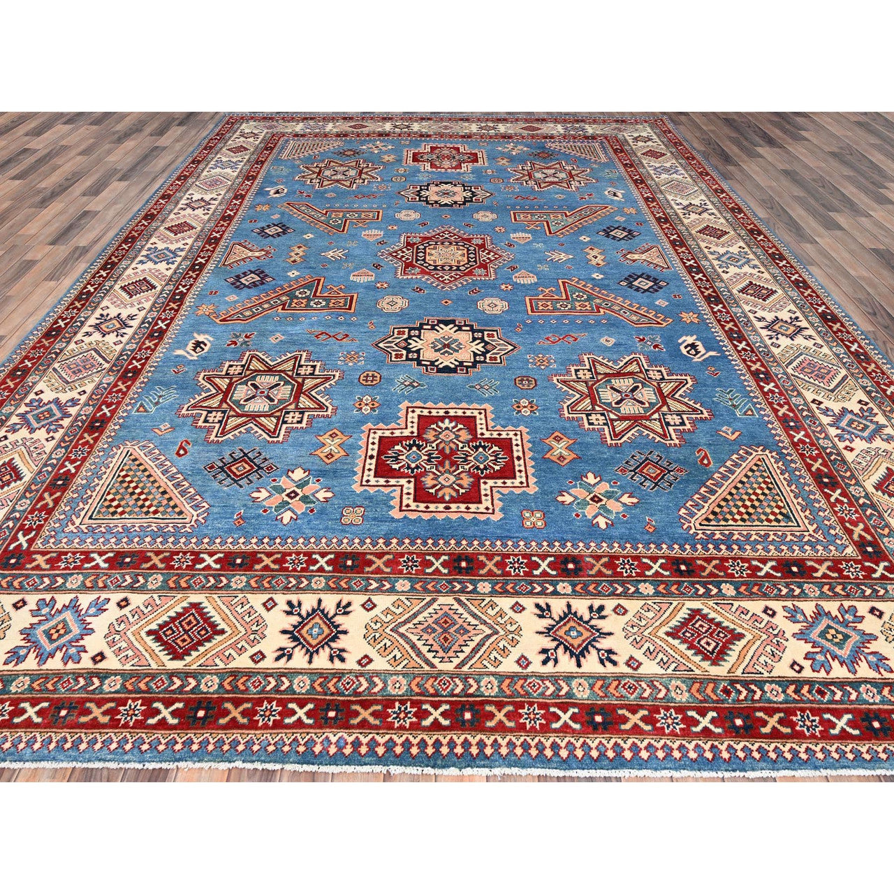Kazak Wool Hand Knotted Rug Blue Ivory 10.0X13.8 -O086475