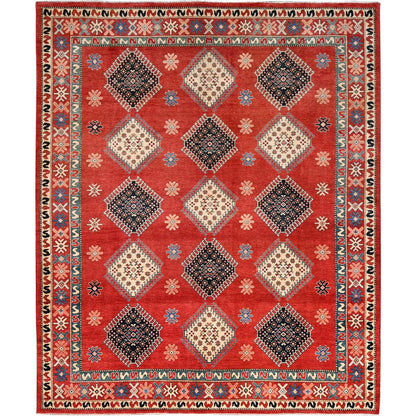 Kazak Wool Hand Knotted Rug Red Red 8.1X9.9 -O086478