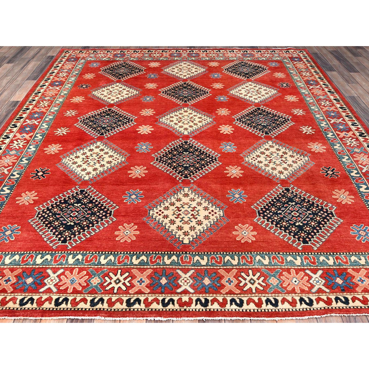 Red 8'1" x 9'9" Kazak Hand knotted Wool Rug - Sku: O086478