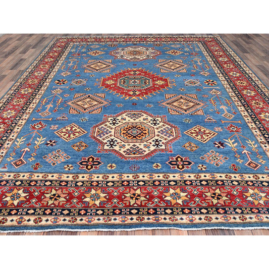 Kazak Wool Hand Knotted Rug Blue Red 9.2X11.4 -O086480