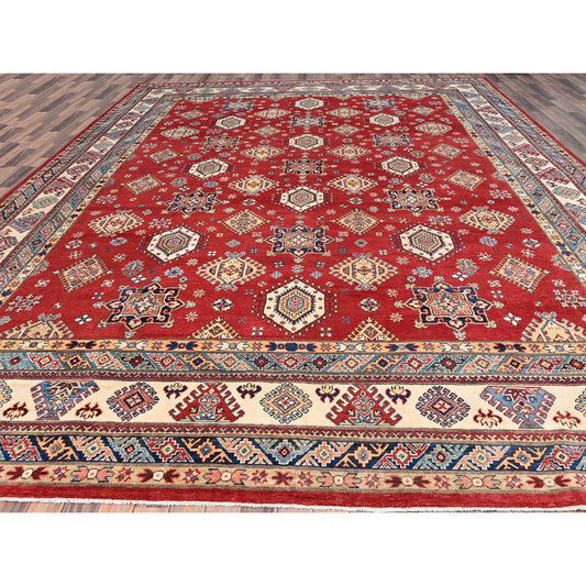 Kazak Wool Hand Knotted Rug Red Ivory 12.0X15.9 -O086484