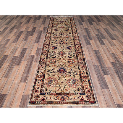 Tribal & Geometric Wool Hand Knotted Rug Beige Beige 2.7X9.5 -O086487