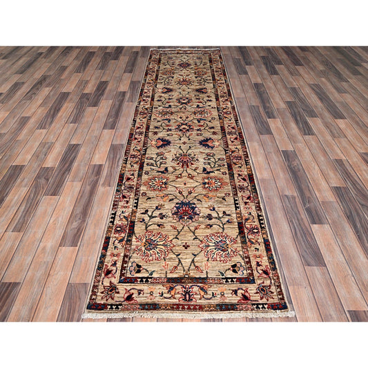 Tribal & Geometric Wool Hand Knotted Rug Beige Beige 2.7X9.5 -O086487