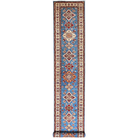 Kazak Wool Hand Knotted Rug Blue Ivory 2.11X19.8 -O086489