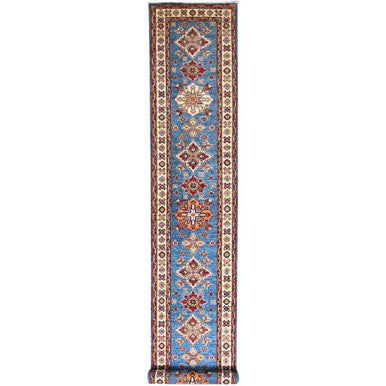 Kazak Wool Hand Knotted Rug Blue Ivory 2.11X19.8 -O086489