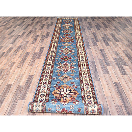 Kazak Wool Hand Knotted Rug Blue Ivory 2.11X19.8 -O086489