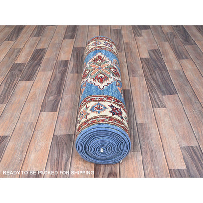 Kazak Wool Hand Knotted Rug Blue Ivory 2.11X19.8 -O086489