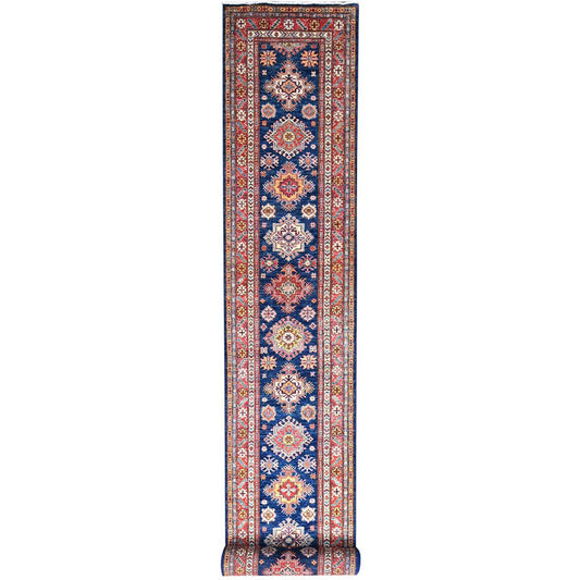 Kazak Wool Hand Knotted Rug Blue Red 2.9X26.3 -O086490