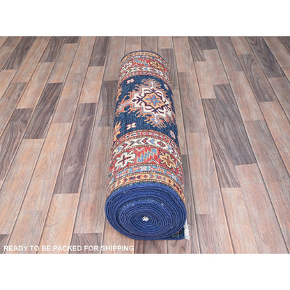 Kazak Wool Hand Knotted Rug Blue Red 2.9X26.3 -O086490