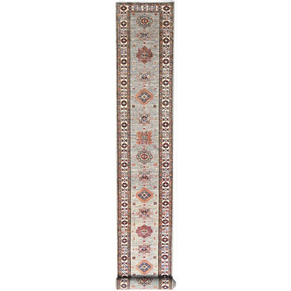 Kazak Wool Hand Knotted Rug Grey Ivory 2.8X22.6 -O086491